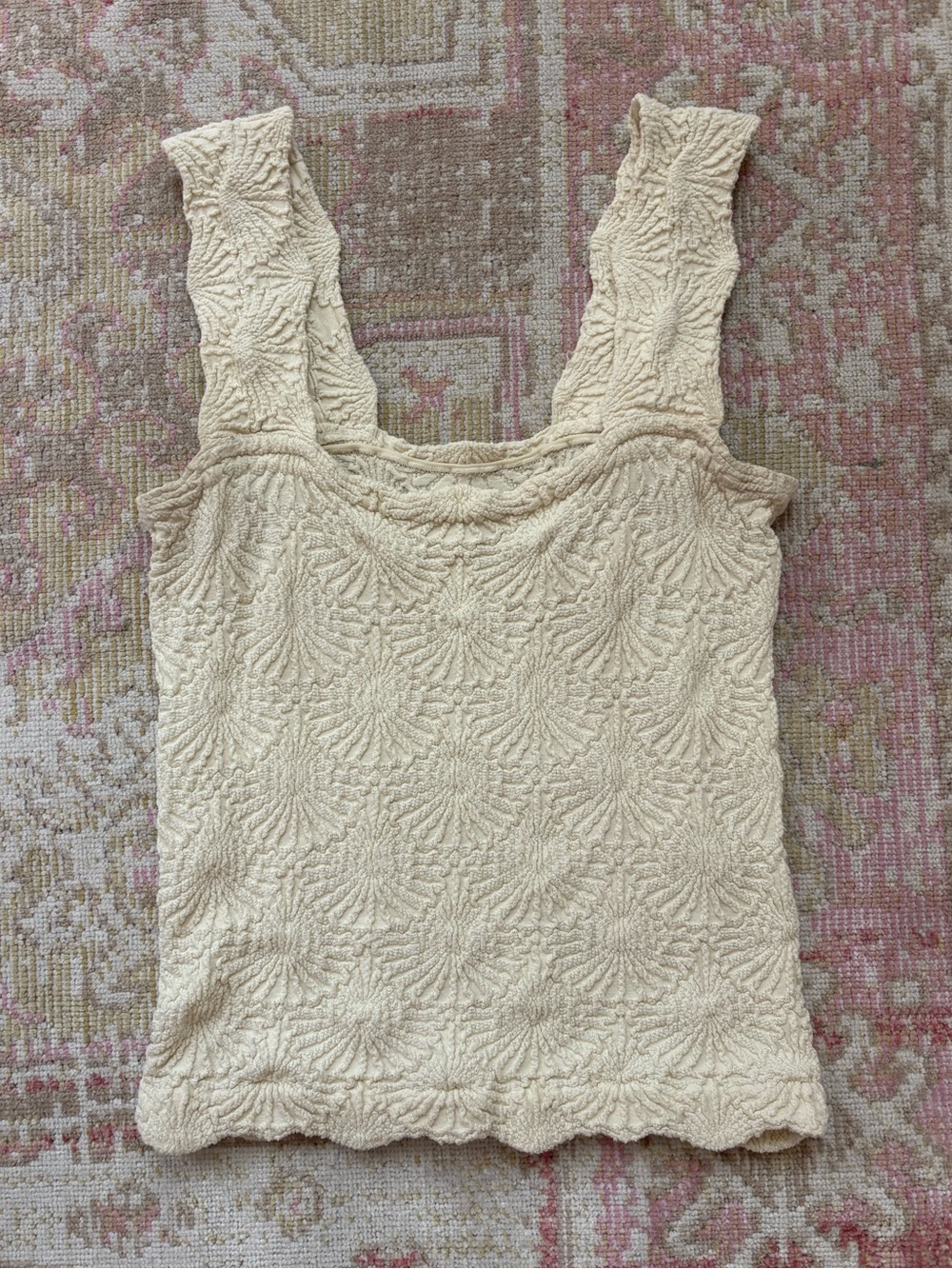 Free People Cream Textured Scoop Tank